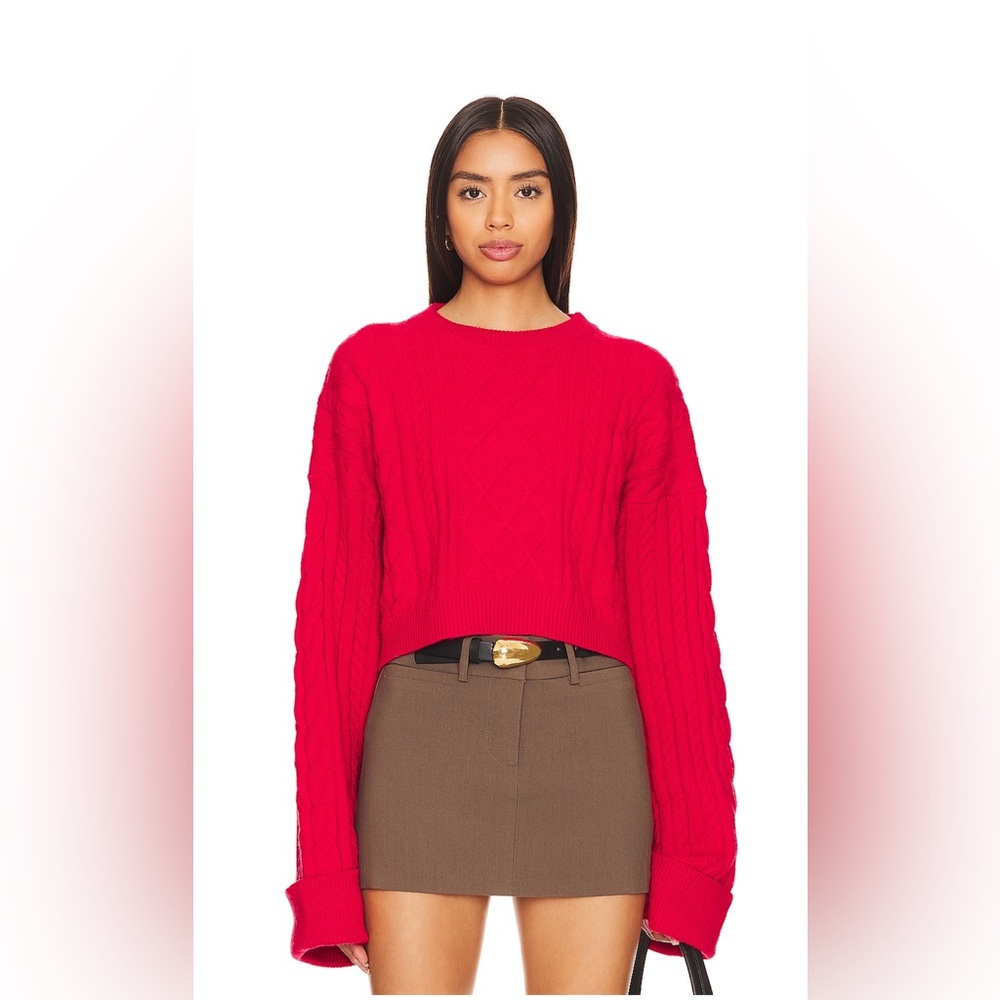Red Cable Knit Crew Neck Sweater
